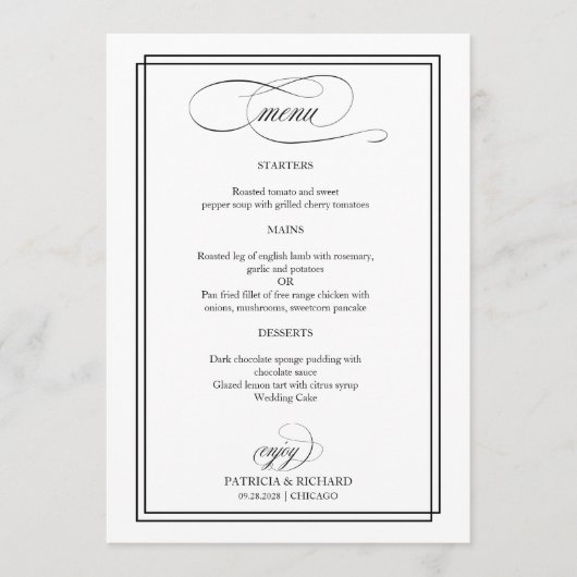Menu Noir Script Elegant Wedding (Devant)