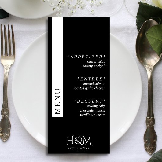 Menu Noir Simple Stripe Dîner Réception De Mariage