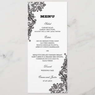 Menu Noir Vintage dentelle Élégant mariage