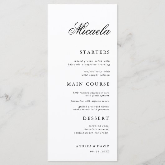Menu Nom de script élégant Mariage personnalisé personn (Devant)