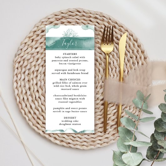 Menu Nom du client, Mariage d'aquarelle Silver Sage