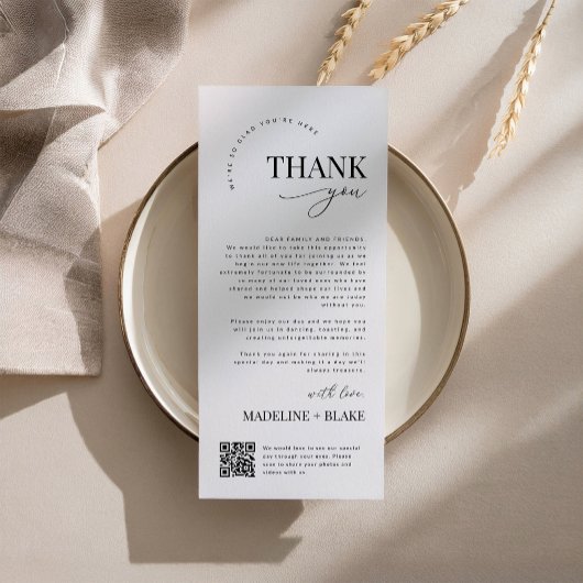 Menu Note de remerciement de mariage MADDIE avec code Q
