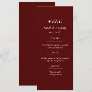 Menu Nourriture de mariage élégante minimaliste burgund