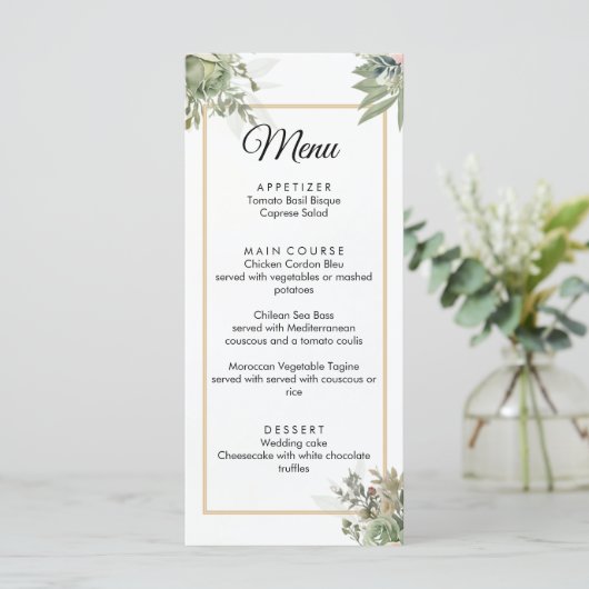 Menu Nuances de Mariage de Sage (Debout devant)