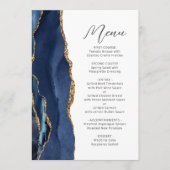 Menu Nuit Bleue Or Agate Moderne Écriture Mariage (Devant)