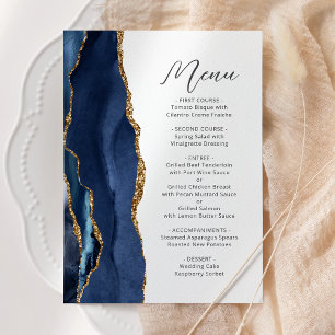 Menu Nuit Bleue Or Agate Moderne Écriture Mariage