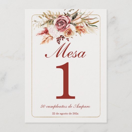 Menu Numéro de tableau Boho Espagnol (Devant)