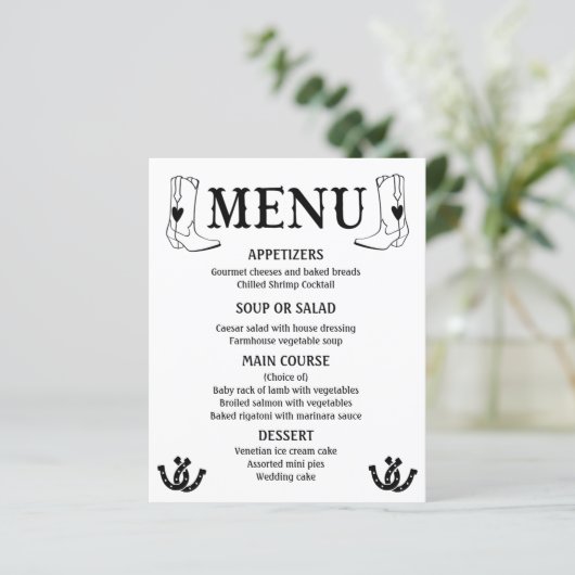 Menu Occidental Mariage campagnard Cowboy Boots No (Debout devant)