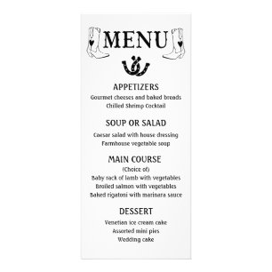 Menu Occidental Mariage campagnard Cowboy Boots No