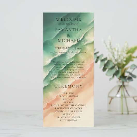 Menu Ocean Beach Earthtone Aquarelle Mariage Sun (Debout devant)