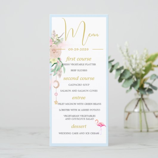 Menu Ocean Sea Flamant rose Floral Bijoux Pink Mariage (Debout devant)