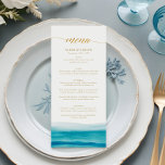 Menu Ocean Watercolor Beach Gold Script Wedding<br><div class="desc">Ocean Watercolor Beach</div>