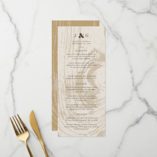 Menu Ocre Rustique Bois Grain Simple Automne Mariage d'