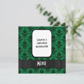 Menu officiel damassé noir et vert mariage (Debout devant)