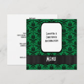 Menu officiel damassé noir et vert mariage (Devant / Derrière)