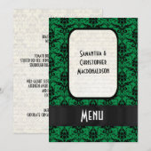 Menu officiel damassé noir et vert mariage (Devant / Derrière)