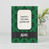 Menu officiel damassé noir et vert mariage (Debout devant)