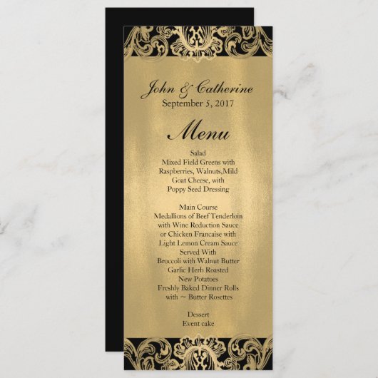 Menu officiel Mariage noir et or (Devant / Derrière)