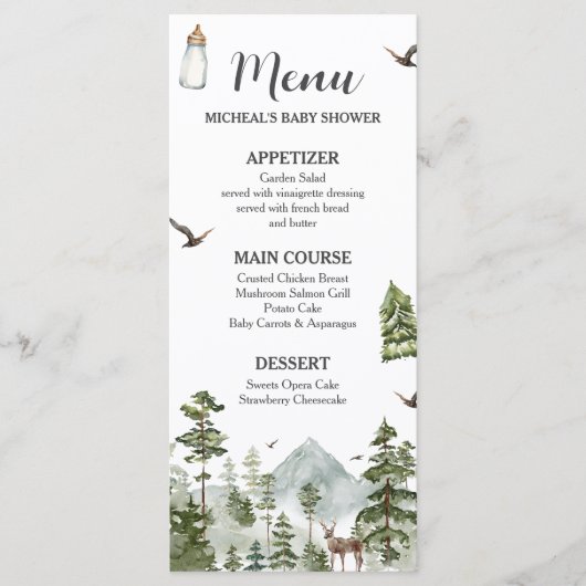 Menu Oh Boy Adventure Pine Forest Baby shower (Devant)