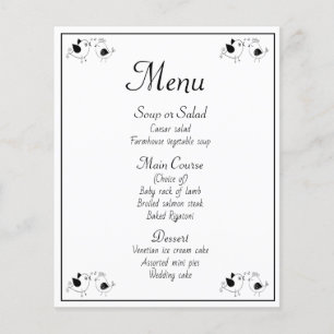 Menu Oiseaux Amoureux Noir Blanc Mariage Fête Oise