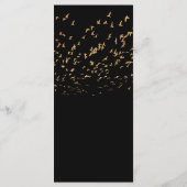 Menu Oiseaux élégants d'un Mariage en plumes noir et or (Dos)
