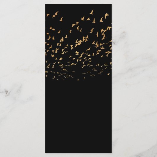 Menu Oiseaux élégants d'un Mariage en plumes noir et or (Dos)