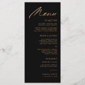 Menu Oiseaux élégants d'un Mariage en plumes noir et or (Devant)