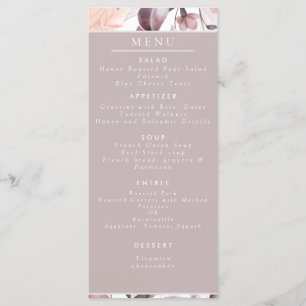 Menu Oiseaux floraux Nature violette et blanche