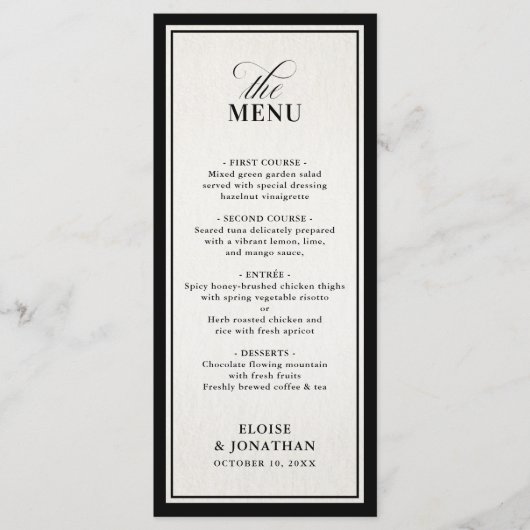 Menu Old Money Modern Formal Black Luxury Wedding (Devant)