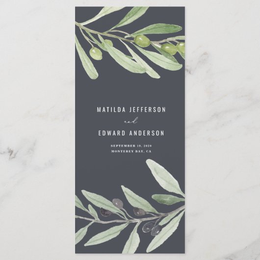 Menu Olive branch watercolor painted wedding (Dos)