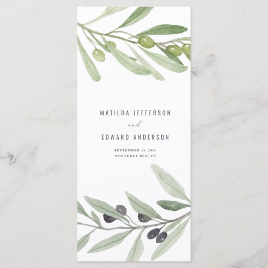 Menu Olive branch watercolor painted wedding (Dos)