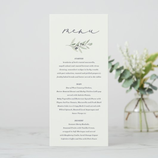Menu Olive branch watercolor painted wedding (Debout devant)