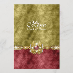 Menu Olive rouge mariage damassé d'or