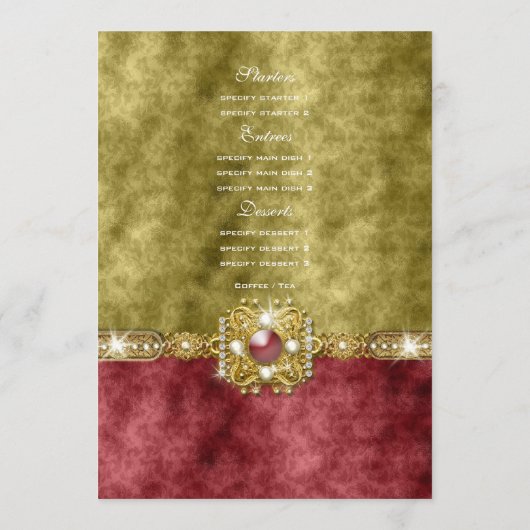 Menu Olive rouge mariage damassé d'or (Dos)