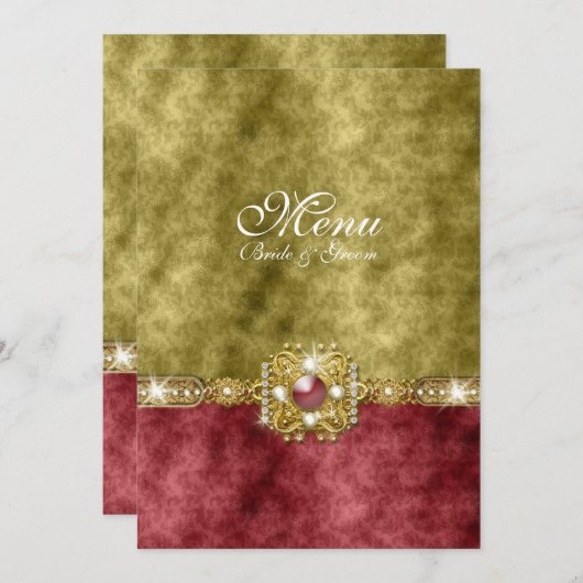 Menu Olive rouge mariage damassé d'or (Devant / Derrière)