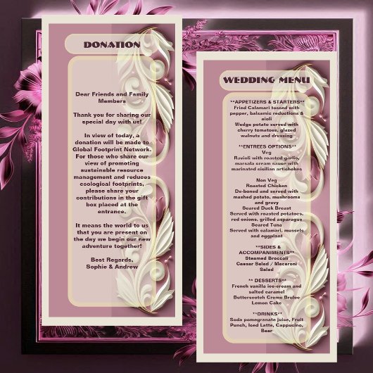 Menu Opulent Baroque Tulip Ivory Swirl Mulberry Mariage