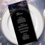 Menu Or bleu astronomie céleste étoiles mariage