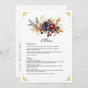 Menu Or, bleu marine et Mariage floral de Bourgogne
