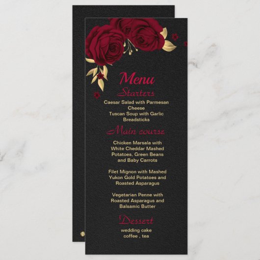 Menu or bordeaux floral noir (Devant / Derrière)