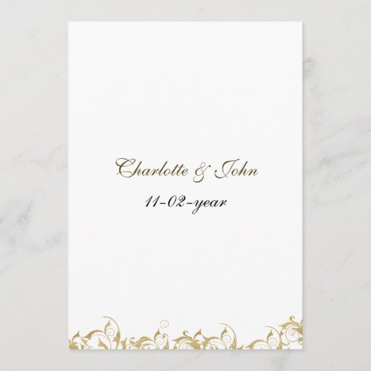 Menu or champagne Mariage baroque (Dos)