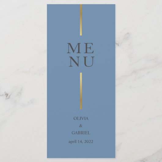 Menu Or et bleu noir. Dîner mariage simple et moderne (Devant)