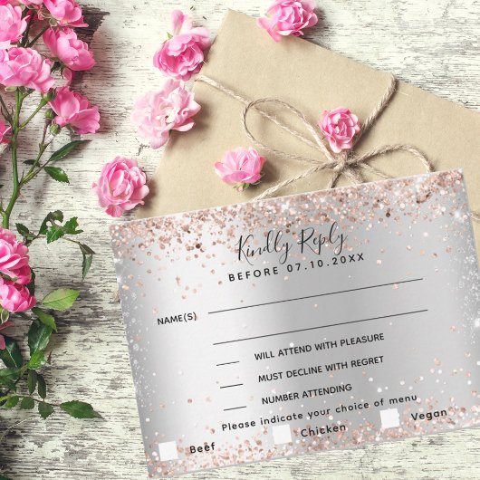 Menu or rose argent choyer mariage RSVP