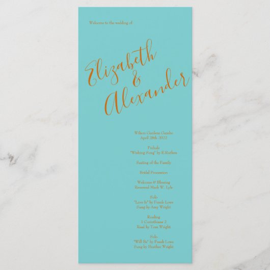 Menu Orange & Aqua Mariage Floral moderne (Devant)
