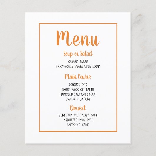 Menu Orange - Automne Fête de Mariage d'Automne Ha (Devant)