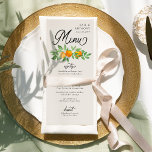 Menu Orange Blossom Trois Parcours Citrus Mariage<br><div class="desc">Menu mariage Orange Blossom avec titres en calligraphie élégante, oranges, fleur d'oranger et verdure sur un arrière - plan neutre. Fraîche, zeste, design naturel pour compléter un mariage de printemps ou d'été avec un thème mariage de fruits orange. Pour coordonner les invitations, la papeterie, le jour de l'événement et la...</div>