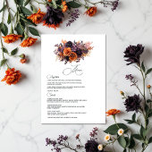 Menu Orange brûlé, violet foncé et Mariage floral noir