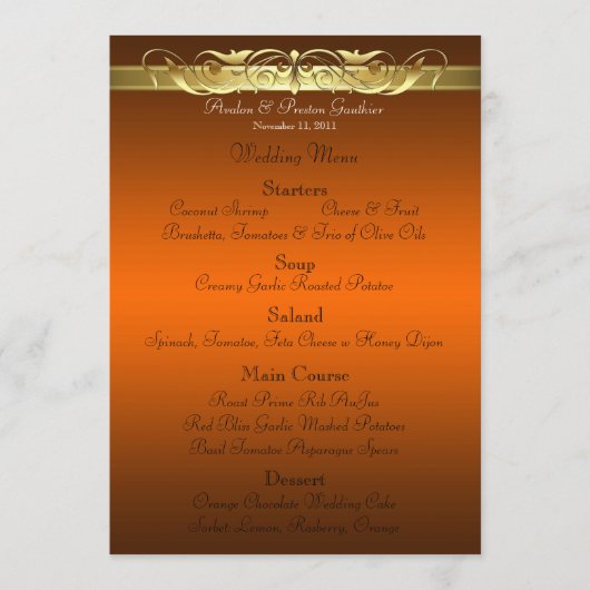 Menu orange de mariage de Grande -Duchesse rouleau (Devant)
