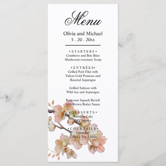 Menu Orange rose fleurs florales élégant script (Devant)