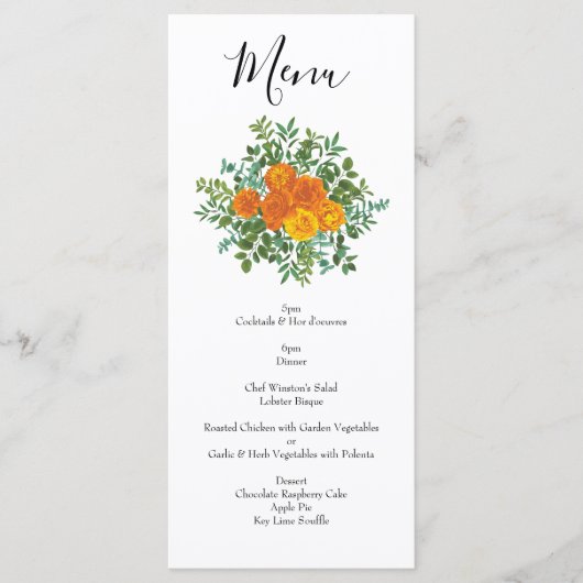 Menu Orange Rose Mariage Floral Moderne (Devant)