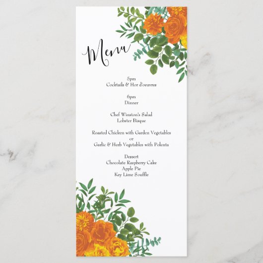 Menu Orange Rose Mariage Floral Moderne (Devant)